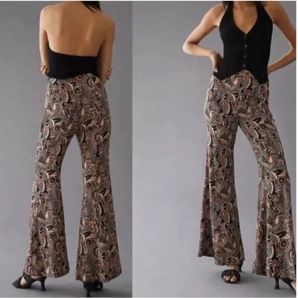 Anthropologie Drapey Flare wide leg bell bottom hobo mod flared pants size 2 4 6 - Picture 5 of 9